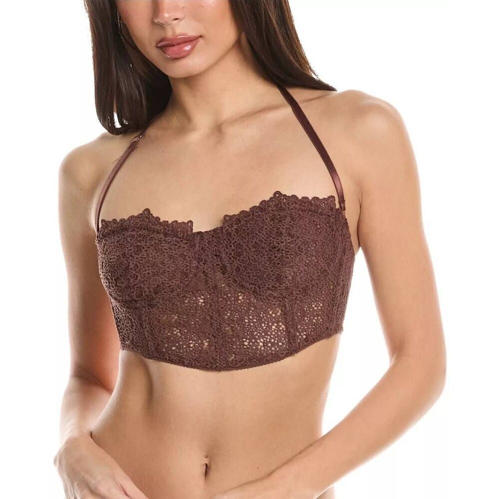 Free People Intimately Brown Lace Crochet Bralette Nylon Sz L